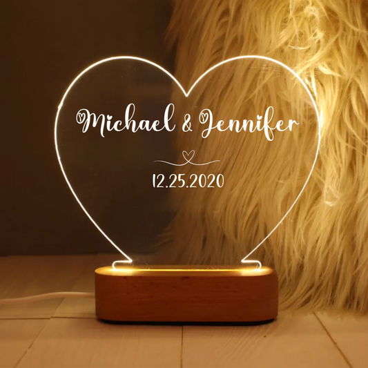 Custom Couples Name & Date Heart Acrylic LED Light